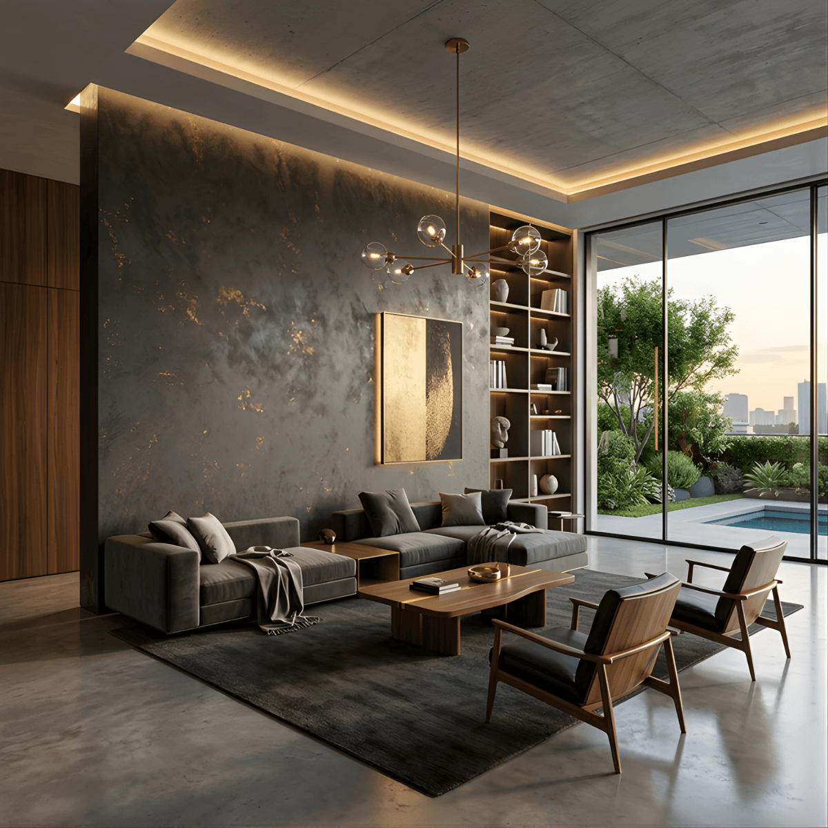 Luxury living room with artisan wall finishes