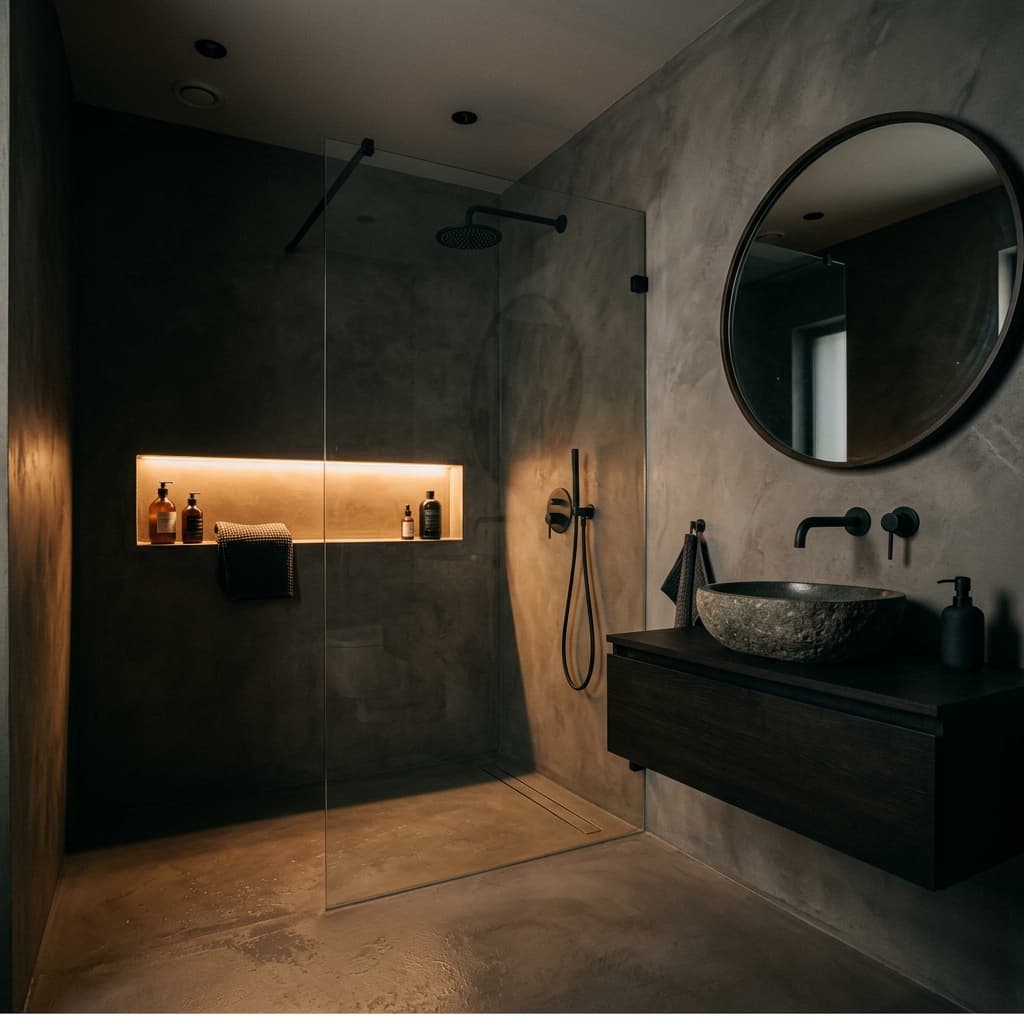 Seamless microcement bathroom floor and walls