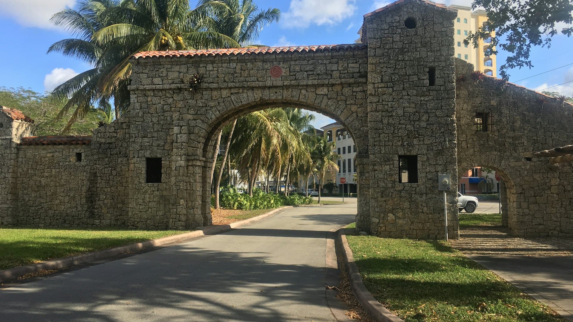 Historic stone entrance arch in Coral Gables